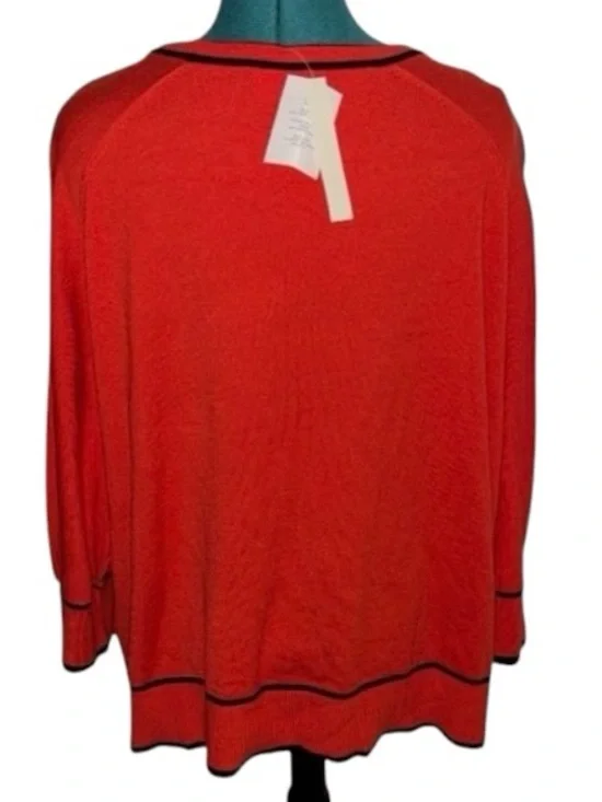 NWT Elegant Sweater w/Black Accents, P2P:29”, L:27”, Red/Orange/Black, RT $68 - Picture 3 of 5